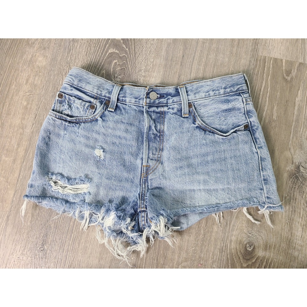 Levi's Premium 501 Cutoff Jean Shorts Denim Fringe Button Fly Coastal Cowgirl